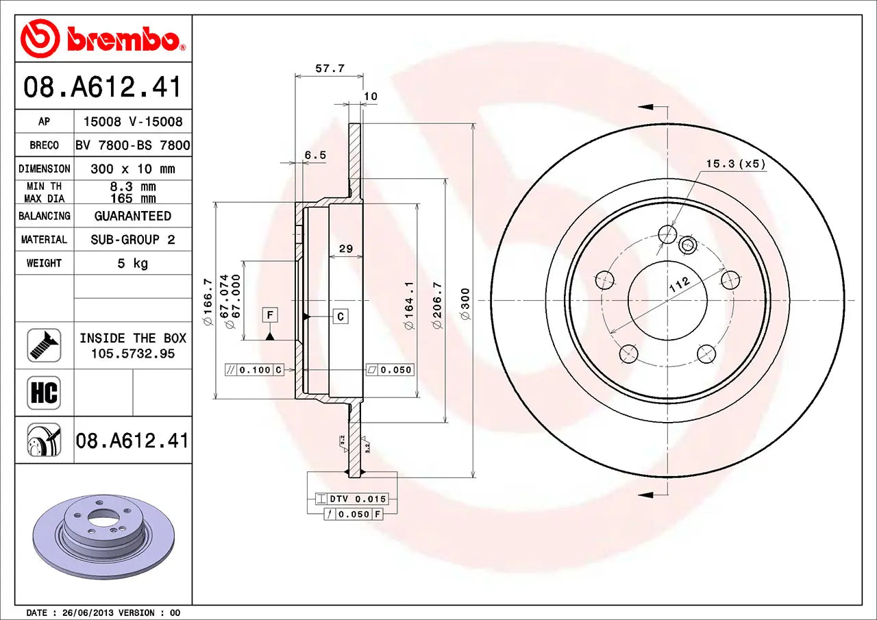 จานเบรกคู่หลัง Brembo High Carbon (HC) – Mercedes-Benz C-Class W204, C204 (C180 / C200 / C250 / C250 CDI)