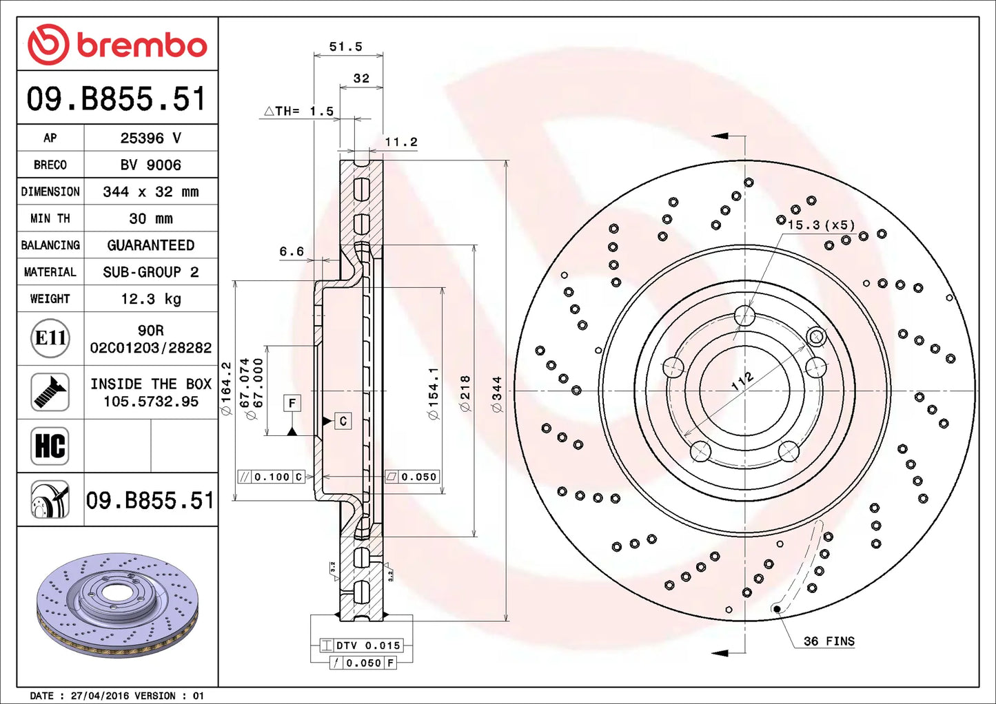 จานเบรกคู่หน้า Brembo High Carbon (เจาะรู) – Mercedes-Benz CLS-Class C218, X218