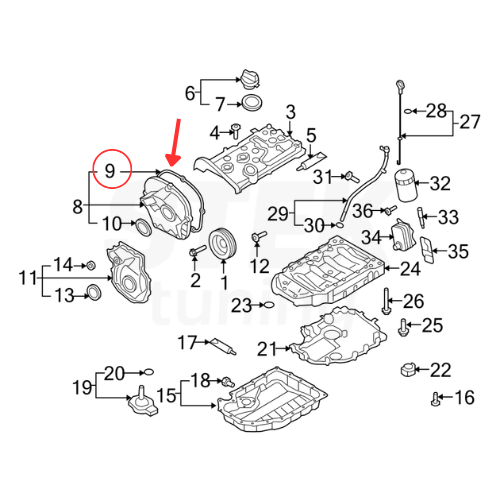 ปะเก็นฝาครอบโซ่บน Audi VW (Upper Timing Cover Gasket) OEM Elring ELR-240290