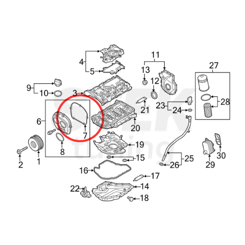 ปะเก็นฝาครอบโซ่บน Audi VW (Upper Timing Cover Gasket) Genuine VW Audi 06K103483