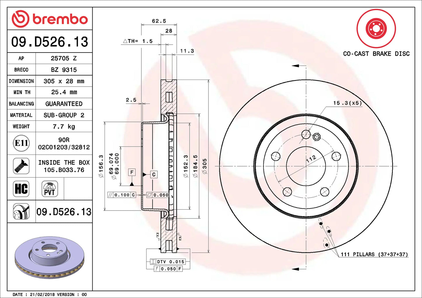 จานเบรกคู่หน้า Brembo High Carbon (HC) – Mercedes-Benz E-Class W213, E-Coupé C238