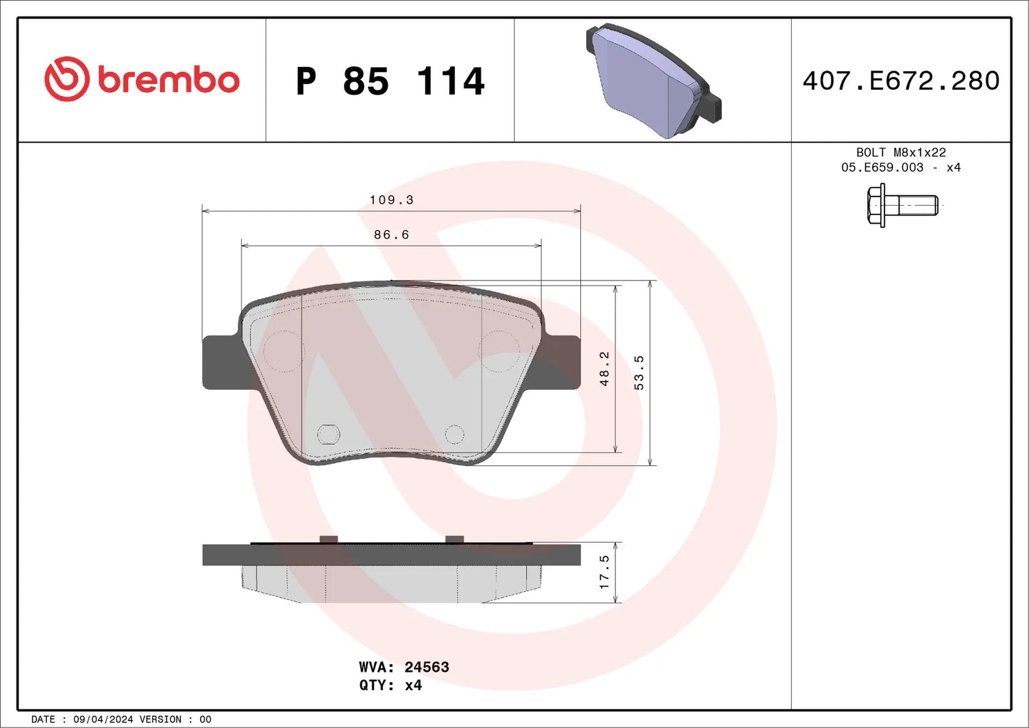ผ้าเบรกหลัง Volkswagen Golf Mk6 Brembo