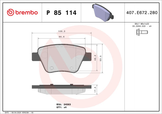 ผ้าเบรกหลัง Volkswagen Golf Mk6 Brembo