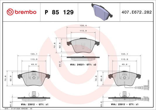 ผ้าเบรคหน้า Volkswagen Golf MK6 GTi Brembo