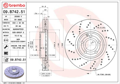 จานเบรกคู่หน้า Brembo High Carbon (เจาะรู) – Mercedes-Benz CLS-Class C218, X218
