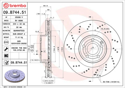 จานเบรกคู่หน้า Brembo High Carbon (เจาะรู) – Mercedes-Benz E-Class W212 (E350 4MATIC)