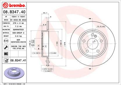 จานเบรกคู่หลัง Brembo High Carbon (HC) – Mercedes-Benz A-Class, B-Class