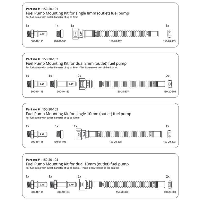 In-tank fuel pump mounting kit, quick connect and E85 proof