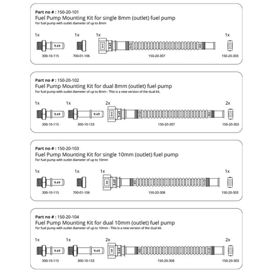 In-tank fuel pump mounting kit, quick connect and E85 proof