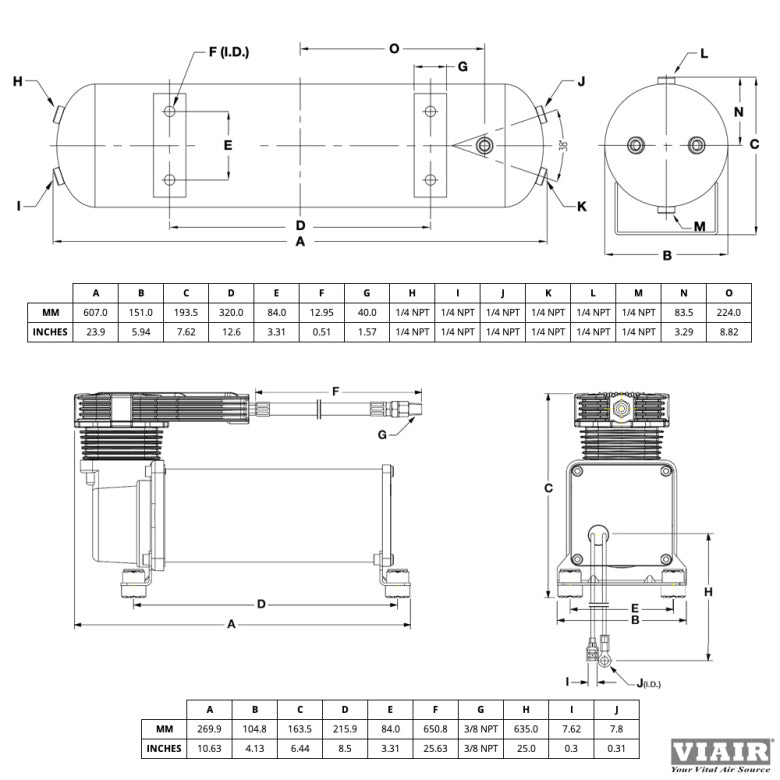Air Jack On Board 12V Compressor Kit, 13.8 BAR / 200PSI, 2.5 gallons