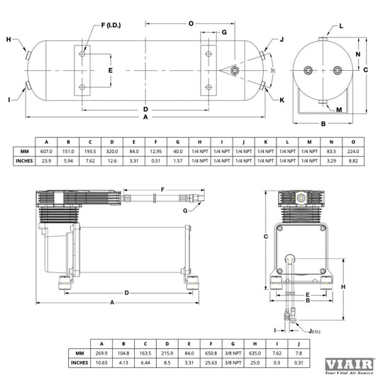 Air Jack On Board 12V Compressor Kit, 13.8 BAR / 200PSI, 2.5 gallons