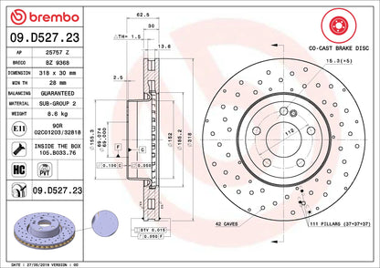 จานเบรกหน้า Brembo High Carbon (HC) – Mercedes-Benz C-Class W205 / C205 (C200, C220, C250, C300) – แบบเจาะรู