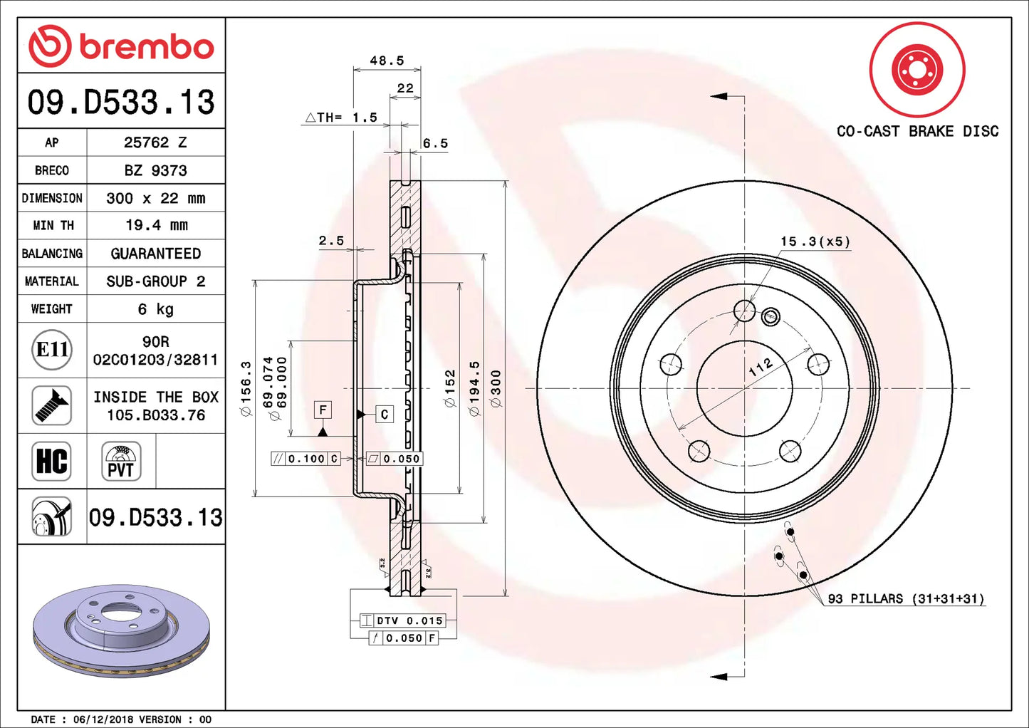 จานเบรกคู่หลัง Brembo High Carbon (HC) – Mercedes-Benz CLS-Class C257 (CLS300d)