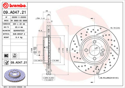 จานเบรกคู่หน้า Brembo High Carbon (HC) แบบเจาะรู เซาะร่อง – MINI R50 / R53 JCW, R56 Cooper S / D / JCW (รูน็อตใหญ่ 16.15)