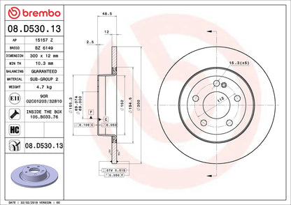 จานเบรกคู่หลัง Brembo High Carbon – Mercedes-Benz C-Class W205 / C205 (180, 200, 220, 250, 300)