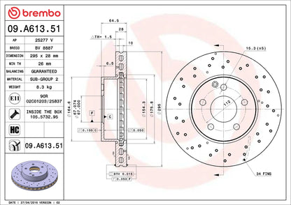 จานเบรกคู่หน้า Brembo High Carbon (HC) – แบบเจาะรู Mercedes-Benz C-Class W204, C204