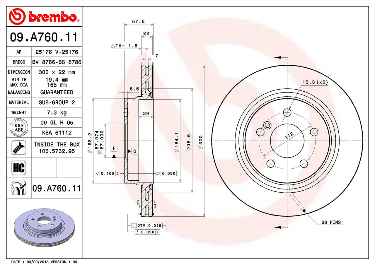 จานเบรกคู่หลัง Brembo High Carbon (HC) – Mercedes-Benz C-Class W204, C204 (C250 CDI)