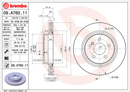 จานเบรกคู่หลัง Brembo High Carbon (HC) – Mercedes-Benz C-Class W204, C204 (C250 CDI)