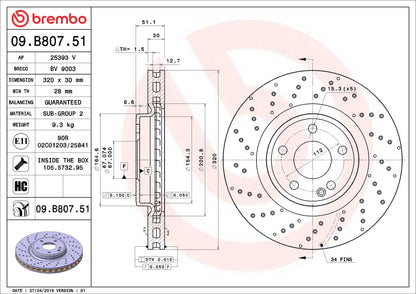 จานเบรกคู่หน้า Brembo High Carbon (HC) เจาะรู – Mercedes-Benz A-Class, CLA, GLA, B-Class