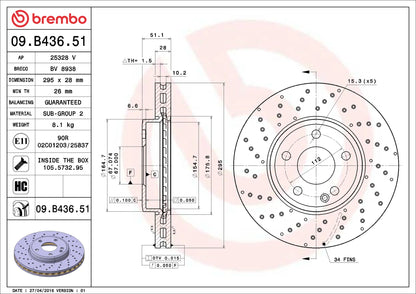 จานเบรกคู่หน้า Brembo High Carbon (HC) เจาะรู – Mercedes-Benz A-Class, CLA, GLA, B-Class