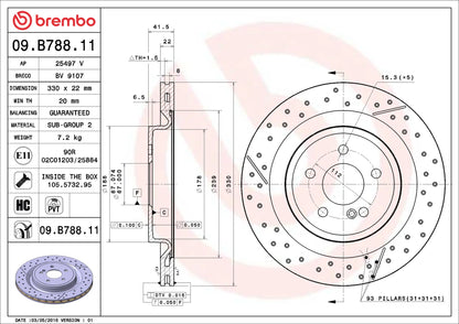 จานเบรกคู่หลัง Brembo High Carbon (HC) เจาะรู – Mercedes-AMG A45 / CLA45 / GLA45