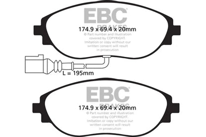 ผ้าเบรกหน้า EBC Yellowstuff DP42127R – สำหรับ Audi S3 8V/8Y, Volkswagen Golf GTI/R Mk7–Mk8