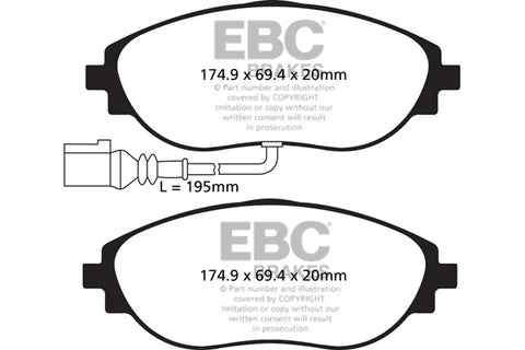 ผ้าเบรกหน้า EBC Yellowstuff DP42127R – สำหรับ Audi S3 8V/8Y, Volkswagen Golf GTI/R Mk7–Mk8