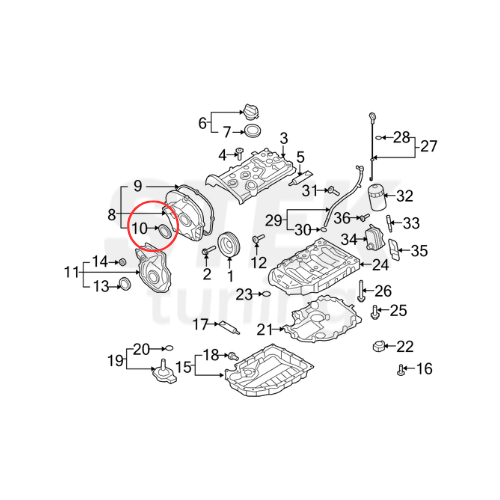 ปะเก็นซีลฝาครอบโซ่บน Audi VW (Upper Timing Cover Seal) Genuine VW Audi 06H103483D