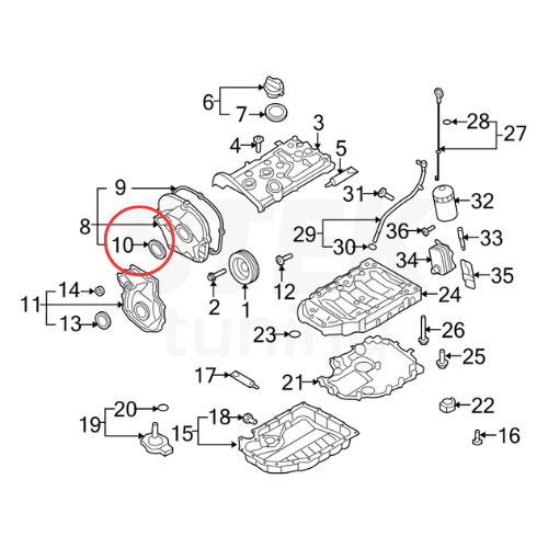 ซีลฝาครอบหน้าเครื่อง Audi VW (Front Cover Gasket) OEM Elring ELR-217320