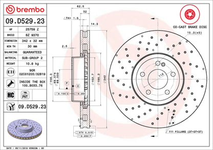 จานเบรกคู่หน้า Brembo High Carbon (เจาะรู) – Mercedes-Benz E-Class W213, E-Coupé C238
