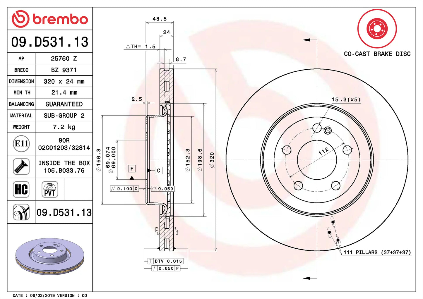 จานเบรกคู่หลัง Brembo High Carbon (HC) – Mercedes-Benz E-Class W213, E-Coupé C238