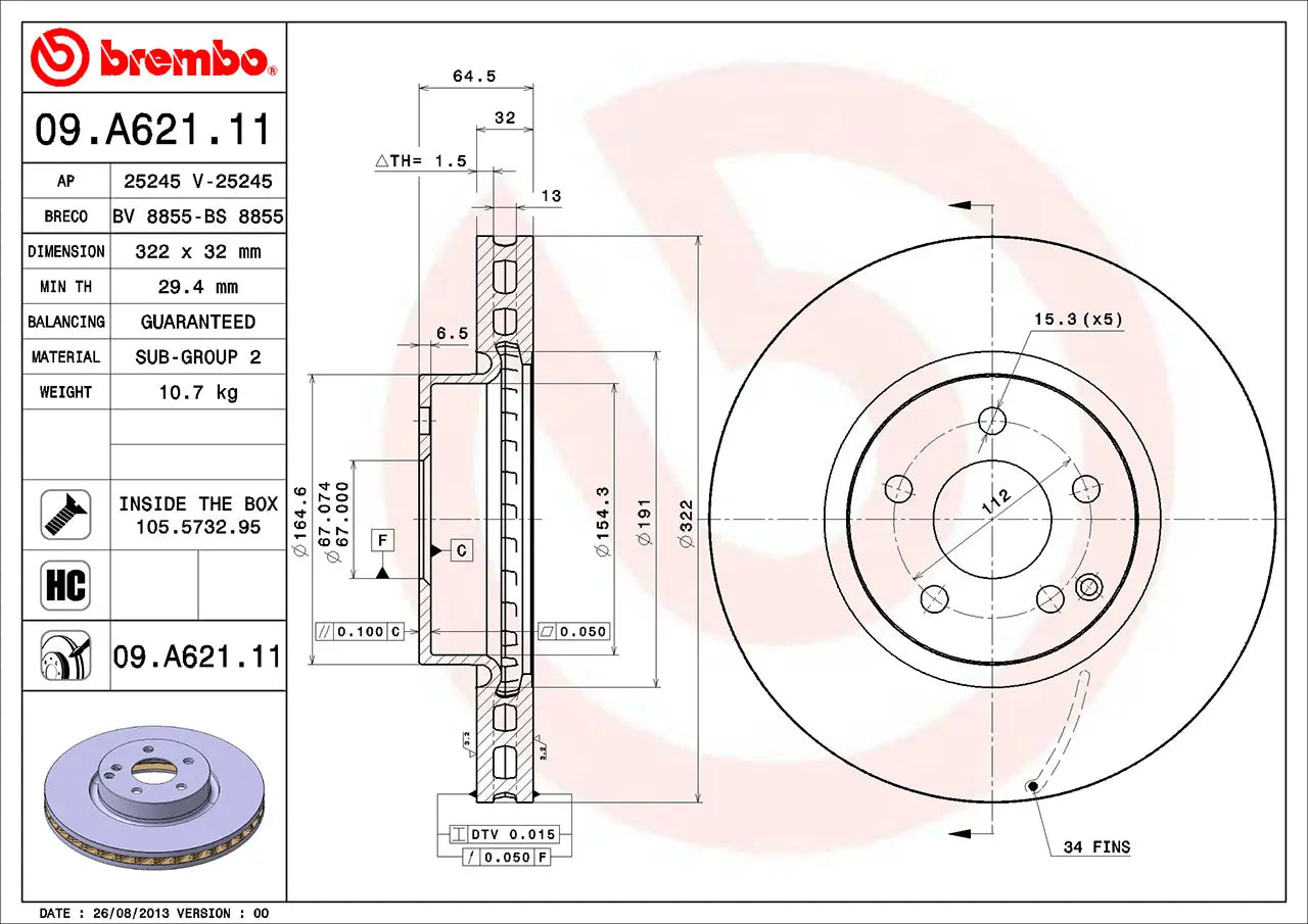 จานเบรกคู่หน้า Brembo High Carbon (HC) – Mercedes-Benz E-Class W212 (300 CDI), E-Coupe C207