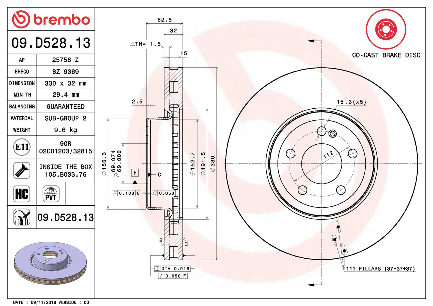 จานเบรกคู่หน้า Brembo High Carbon (HC) – Mercedes-Benz E-Class W213, E-Coupé C238