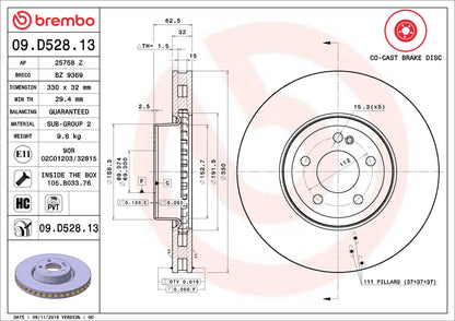 จานเบรกคู่หน้า Brembo High Carbon (HC) – Mercedes-Benz E-Class W213, E-Coupé C238