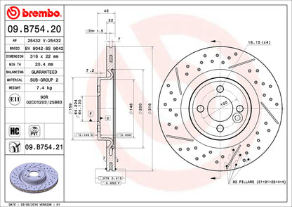 จานเบรกคู่หน้า Brembo High Carbon (HC) แบบเจาะรู เซาะร่อง – MINI R56 Cooper S / D / JCW (รูน็อตใหญ่)