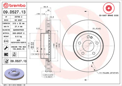 จานเบรกคู่หน้า Brembo High Carbon (HC) – Mercedes-Benz C-Class W205 / C205 (C200, C220, C250, C300)