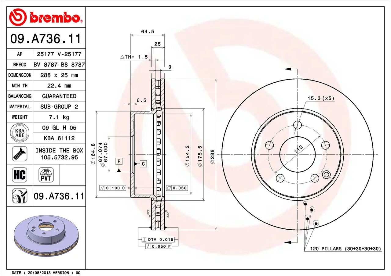 จานเบรกคู่หน้า Brembo High Carbon (HC) – Mercedes-Benz C-Class W204 (C180 / C200)