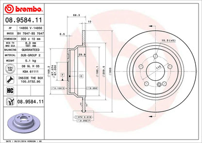 จานเบรกคู่หลัง Brembo High Carbon (HC) – Mercedes-Benz E-Class W212 (E200, E250)