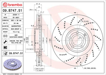 จานเบรกคู่หน้า Brembo High Carbon (เจาะรู) – Mercedes-Benz CLS-Class C218, X218 (CLS500)