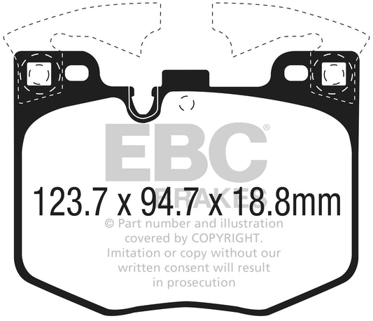ผ้าเบรกหน้า EBC Yellowstuff รุ่น DP42302R – สำหรับ Toyota GR Supra และ BMW G-Series ที่ใช้จานเบรก 348 มม. พร้อมเบรก M Sport/Brembo 4-Pot